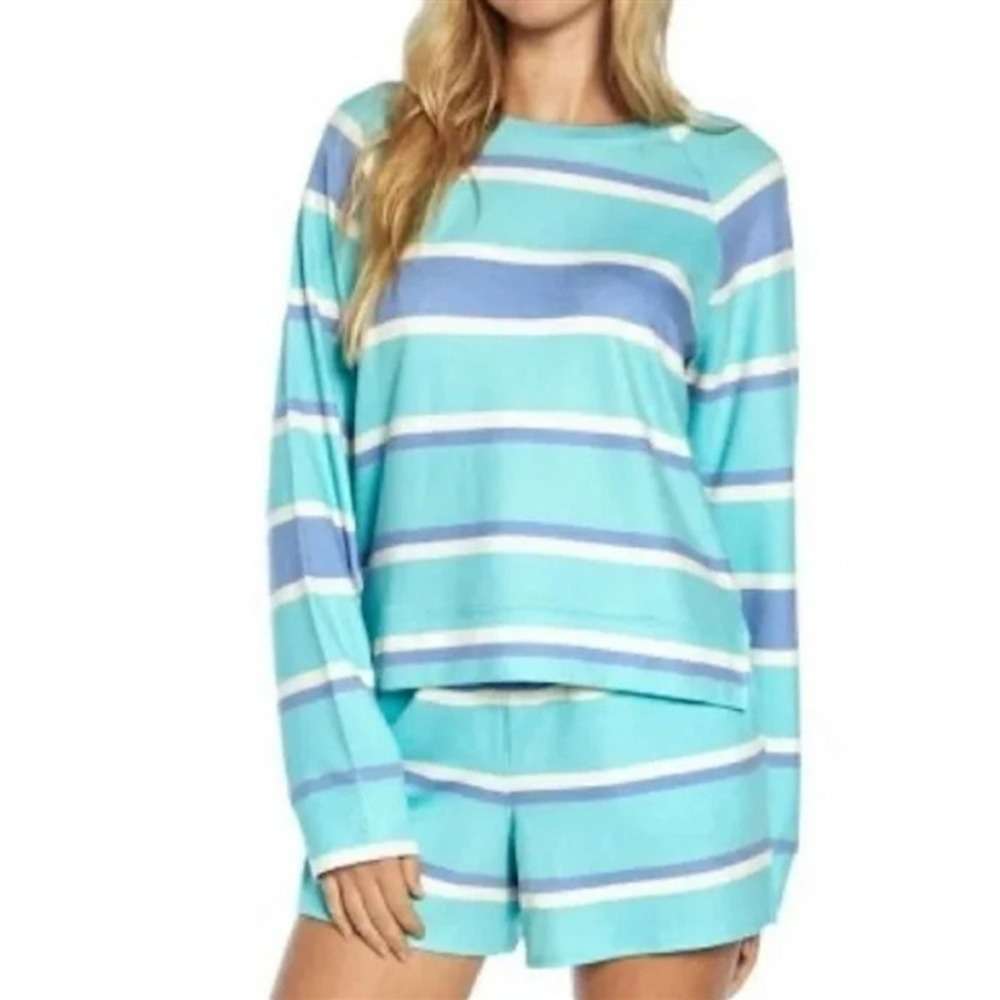NWT Wildfox S Blue Stripe Lounge Wear Set Top & Shorts Set 120058